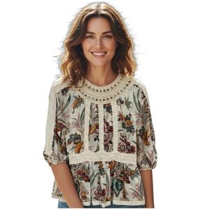 Zimmermann Floral Blouse in Cream and Multicolor